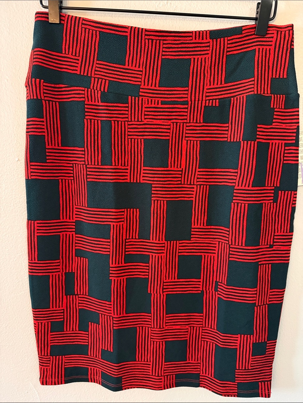 LuLaRoe Red and Dark Green Geometric Pencil Skirt